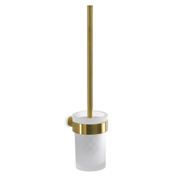 Gedy PI33-03-88 Toilet Brush, Wall Mounted Frosted Glass With Matte Gold Mount